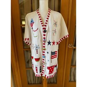 The Quacker Factory Patriotic 4th July Knit Sweater Short Sleeves Sz 1X Womens